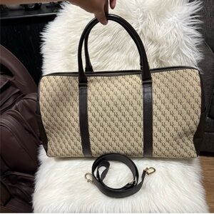 Bottega Veneta Beige and Brown Travel Bag